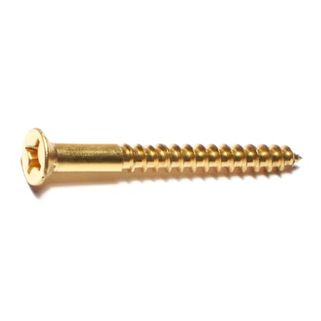 Midwest Fastener Wood Screw, #10, 2 in, Plain Brass Flat Head Phillips Drive, 100 PK 02882